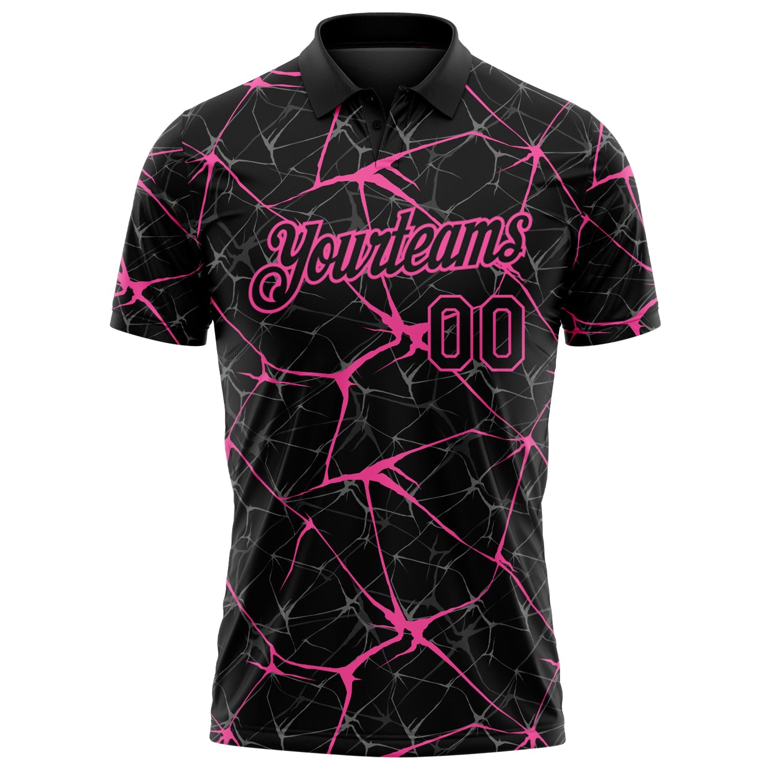 Custom Black-Pink 3D Pattern Abstract Network Crackle Performance Polo Shirt view 2