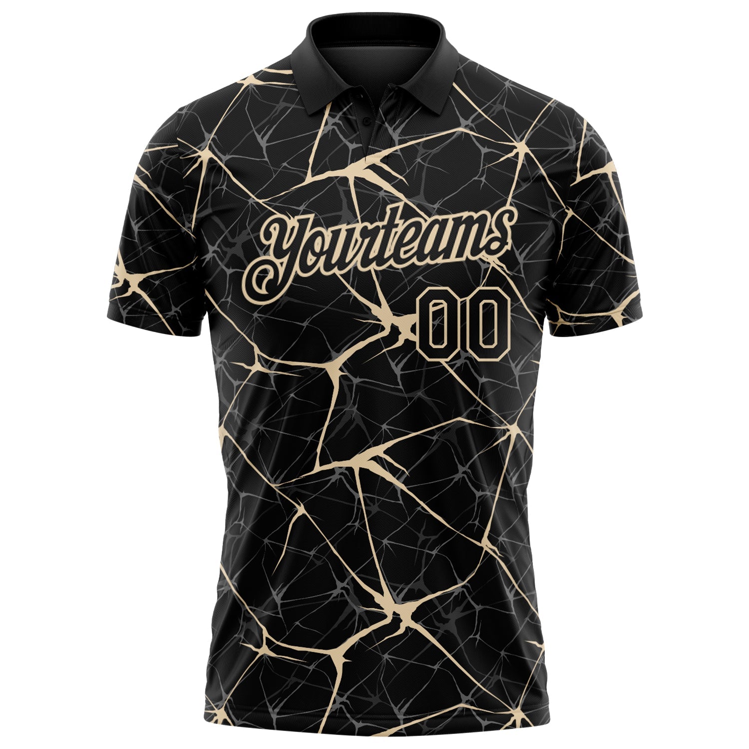 Custom Black-City Cream 3D Pattern Abstract Network Crackle Performance Polo Shirt view 2