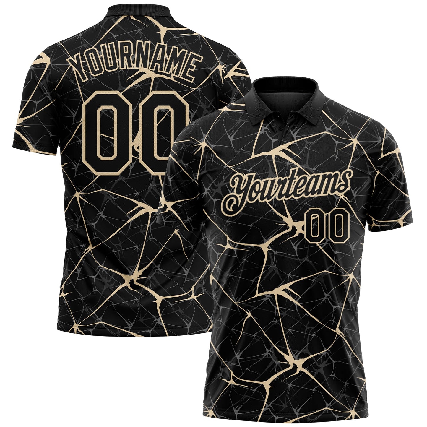Custom Black-City Cream 3D Pattern Abstract Network Crackle Performance Polo Shirt - Main View