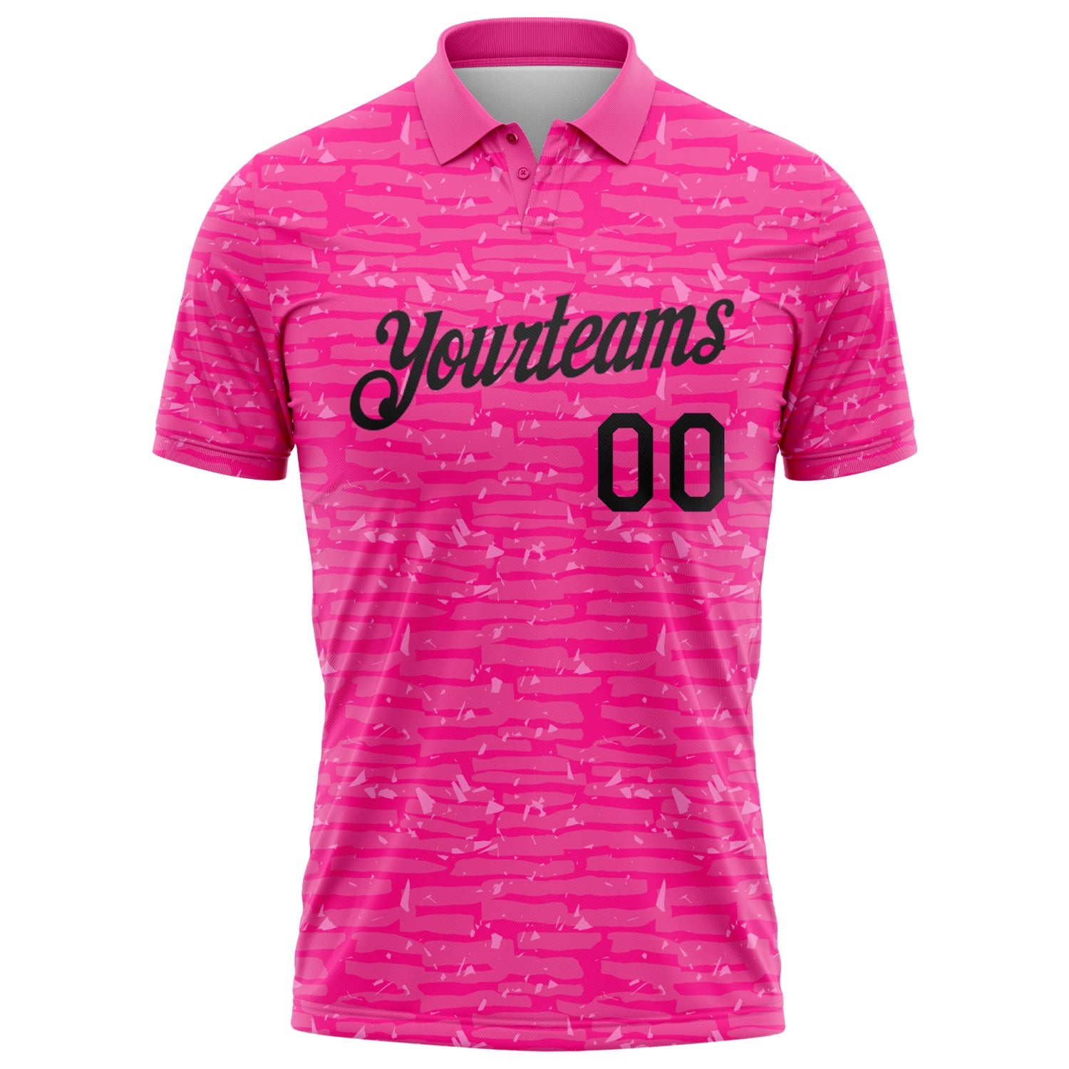 Custom Pink-Black Distressed Fragment Brush Stroke Performance Polo Shirt view 2
