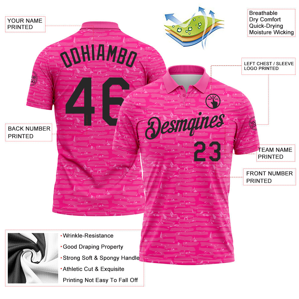 Custom Pink-Black Distressed Fragment Brush Stroke Performance Polo Shirt view 3