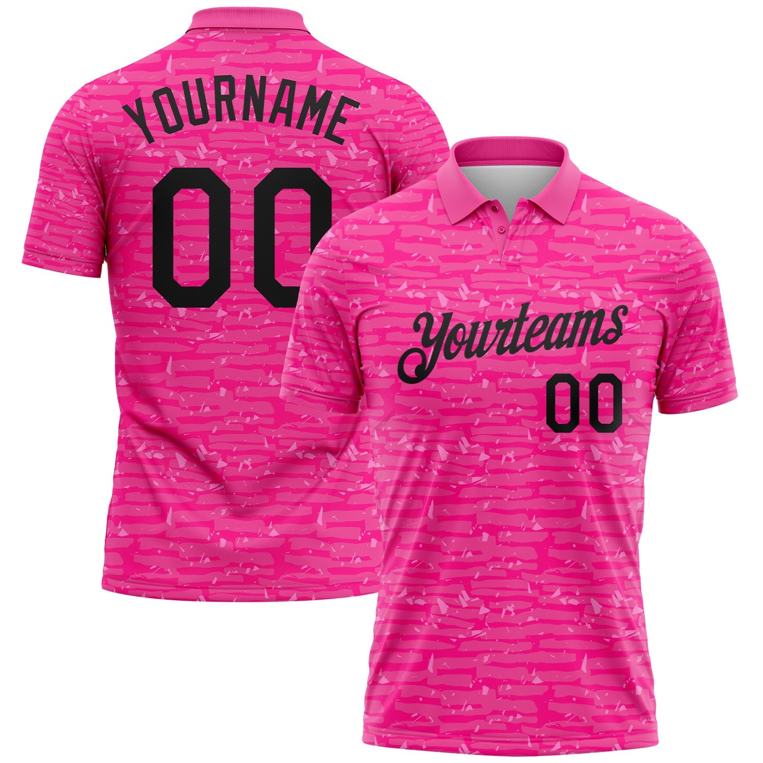 Custom Pink-Black Distressed Fragment Brush Stroke Performance Polo Shirt - Main View