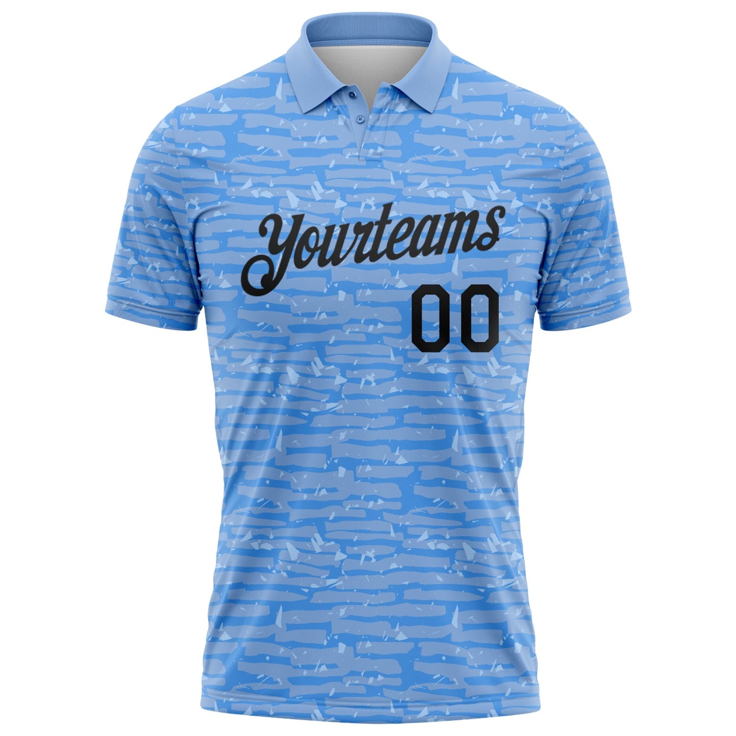 Custom Light Blue-Black Distressed Fragment Brush Stroke Performance Polo Shirt view 2