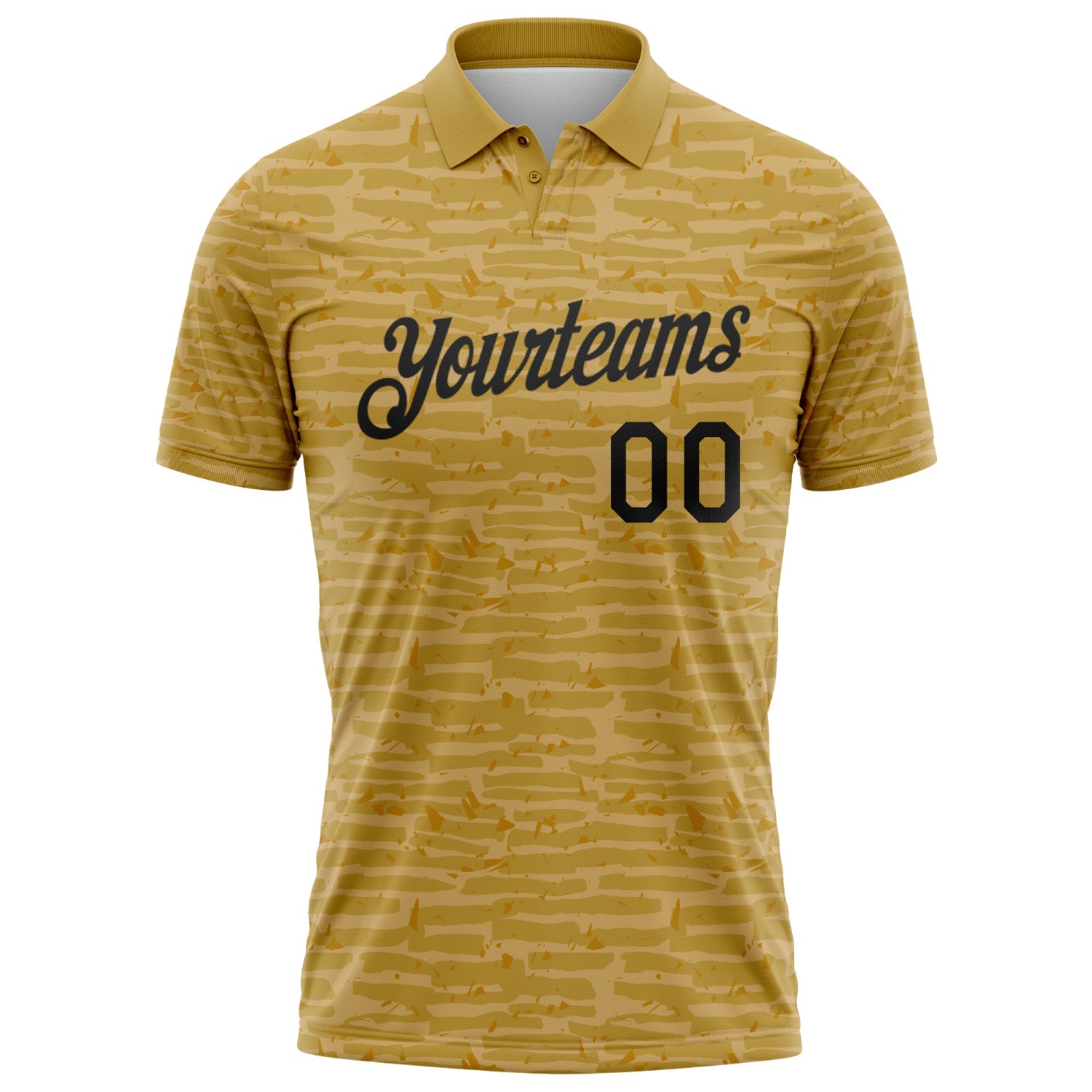 Custom Old Gold-Black Distressed Fragment Brush Stroke Performance Polo Shirt view 2