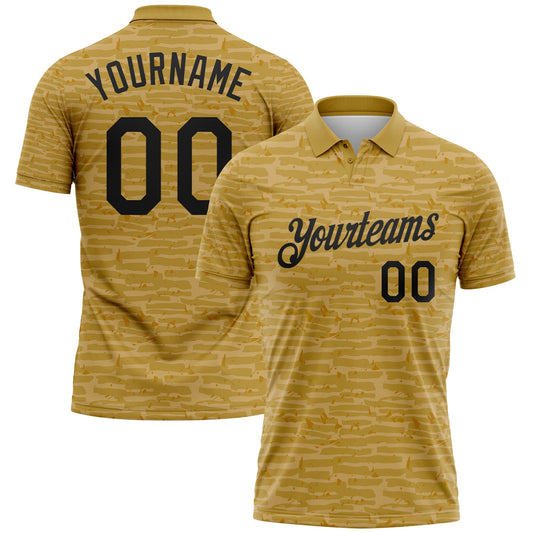 Custom Old Gold-Black Distressed Fragment Brush Stroke Performance Polo Shirt - Main View
