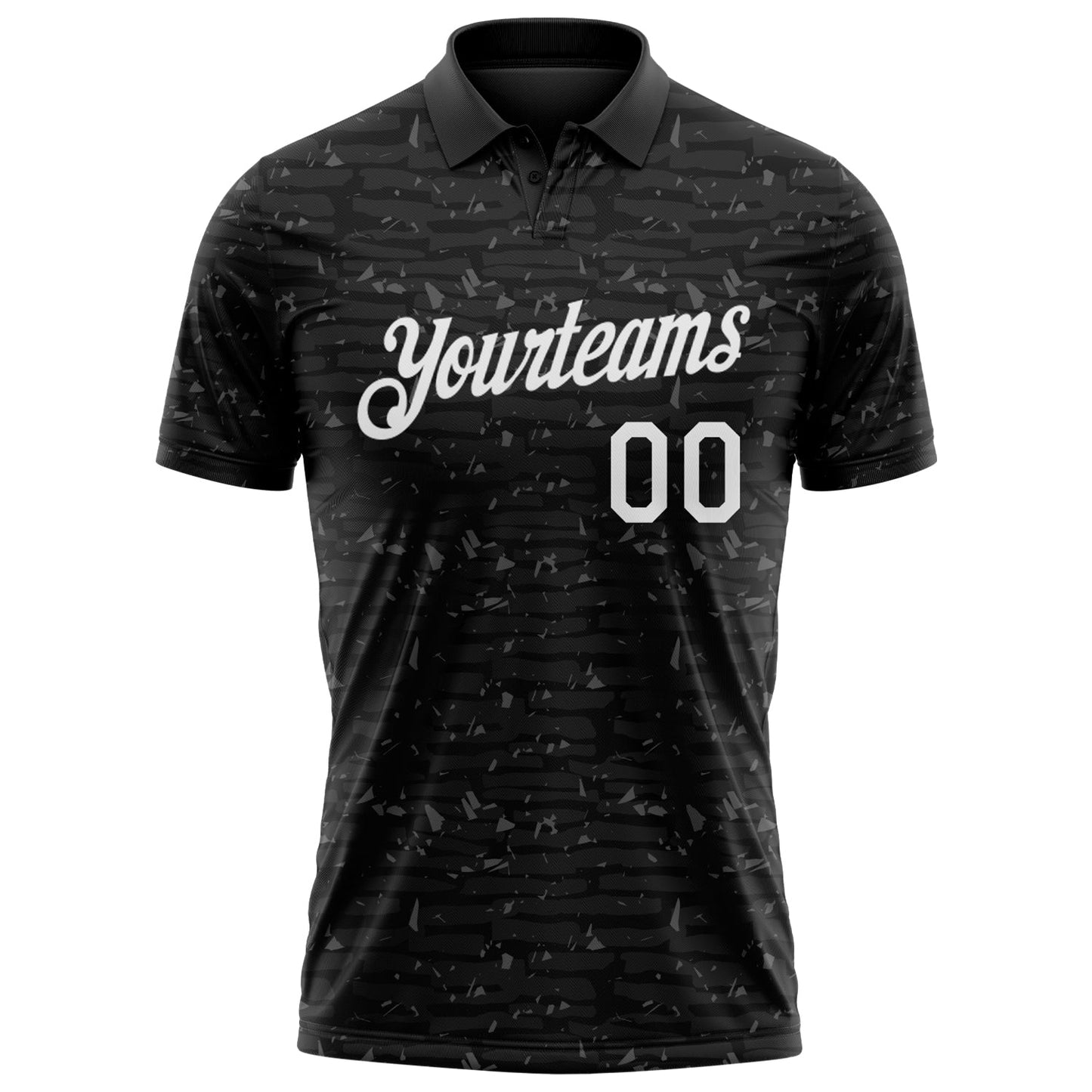 Custom Black-White Distressed Fragment Brush Stroke Performance Polo Shirt view 2