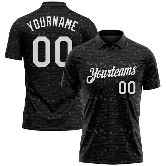 Custom Black-White Distressed Fragment Brush Stroke Performance Polo Shirt - Main View