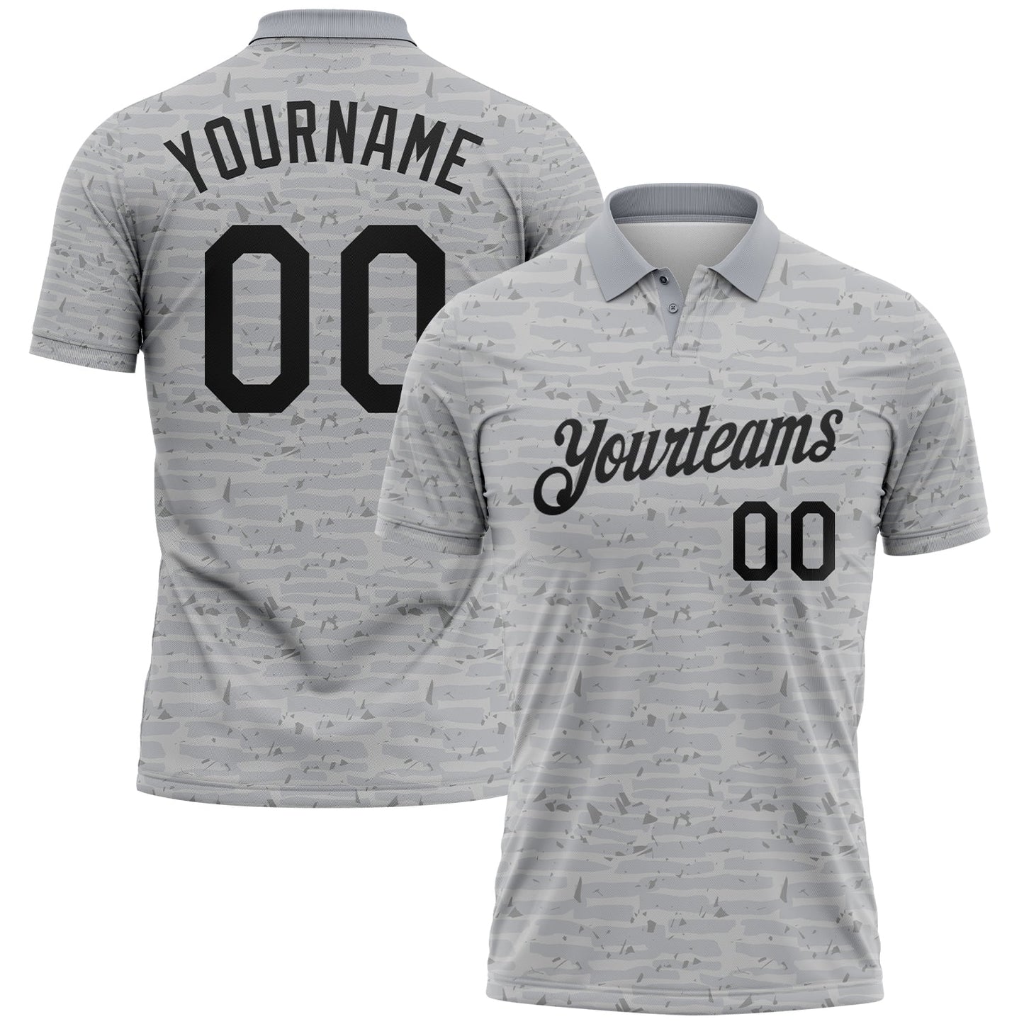 Custom Gray-Black Distressed Fragment Brush Stroke Performance Polo Shirt - Main View