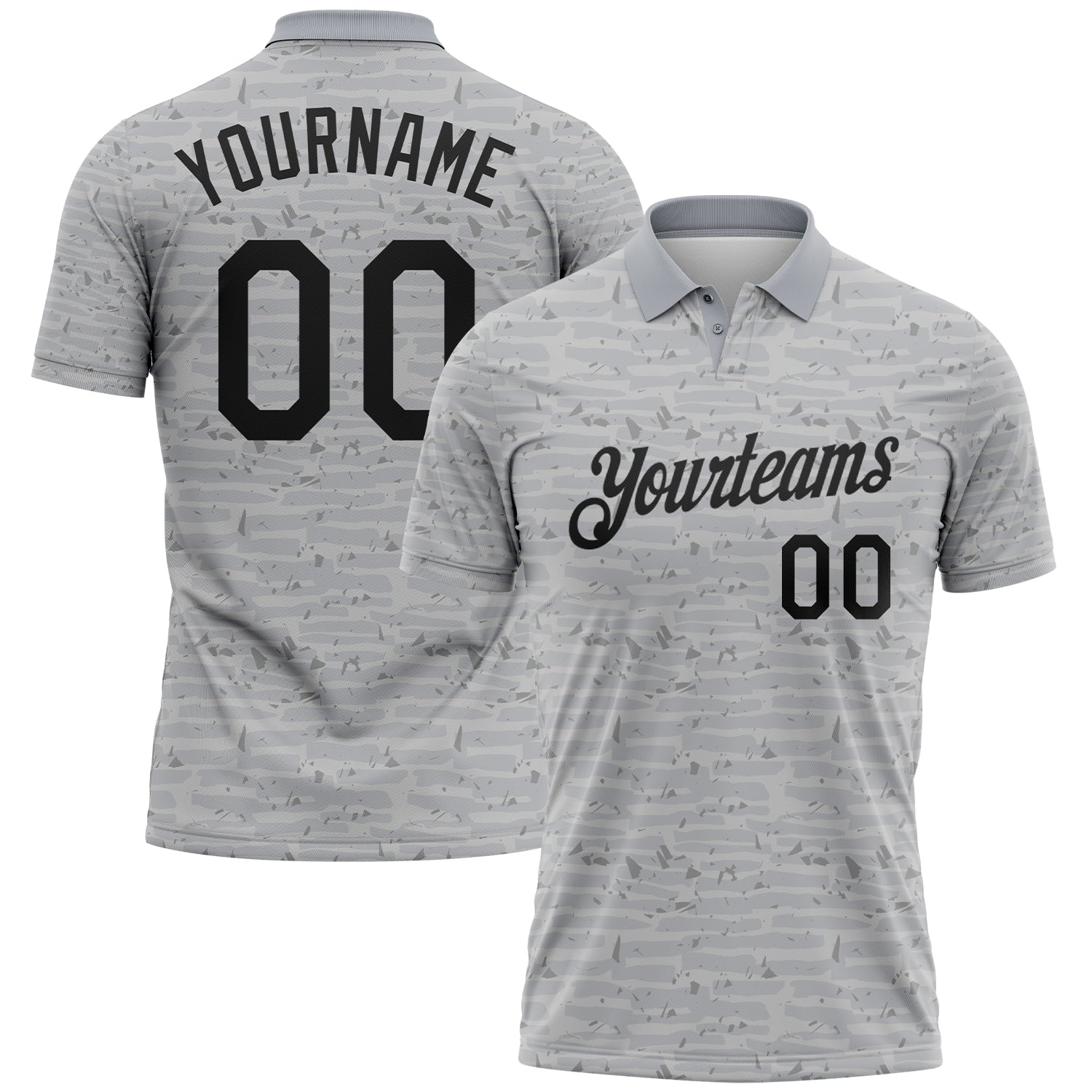 Custom Gray-Black Distressed Fragment Brush Stroke Performance Polo Shirt - Main View