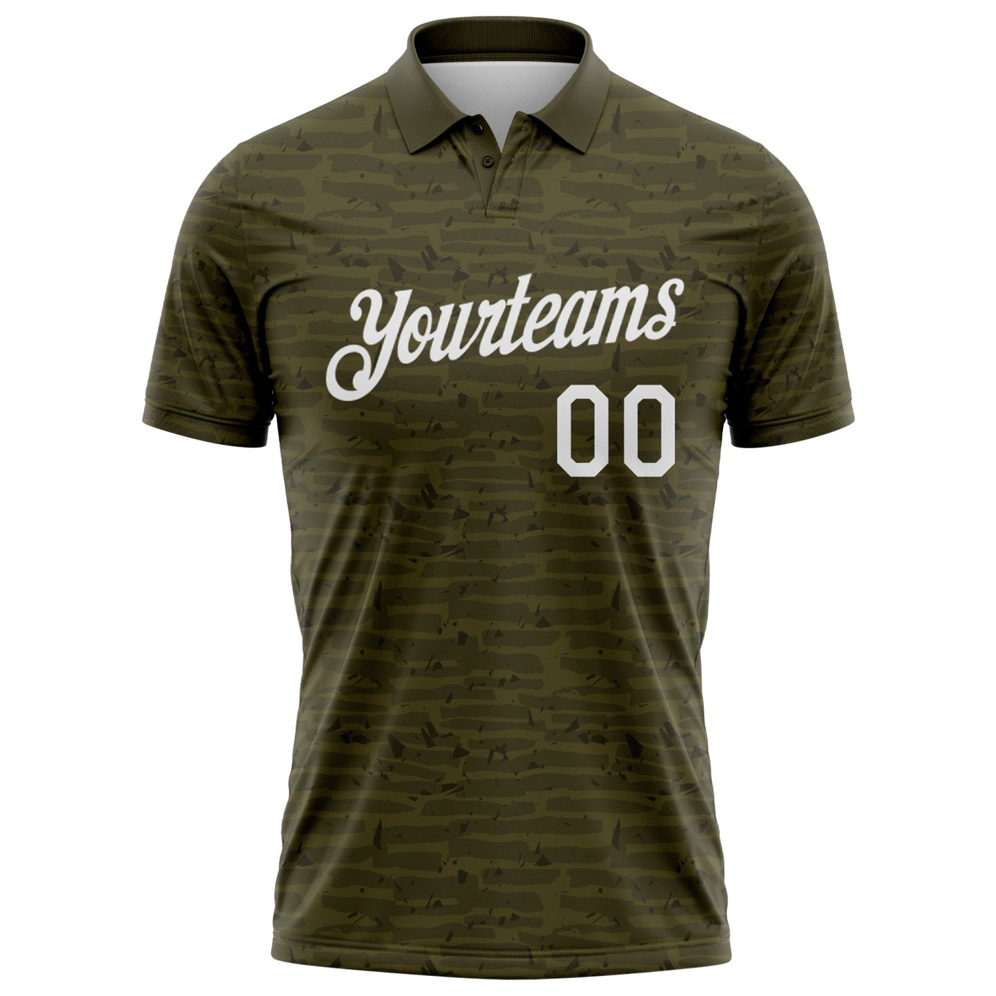 Custom Olive-White Distressed Fragment Brush Stroke Performance Polo Shirt view 2
