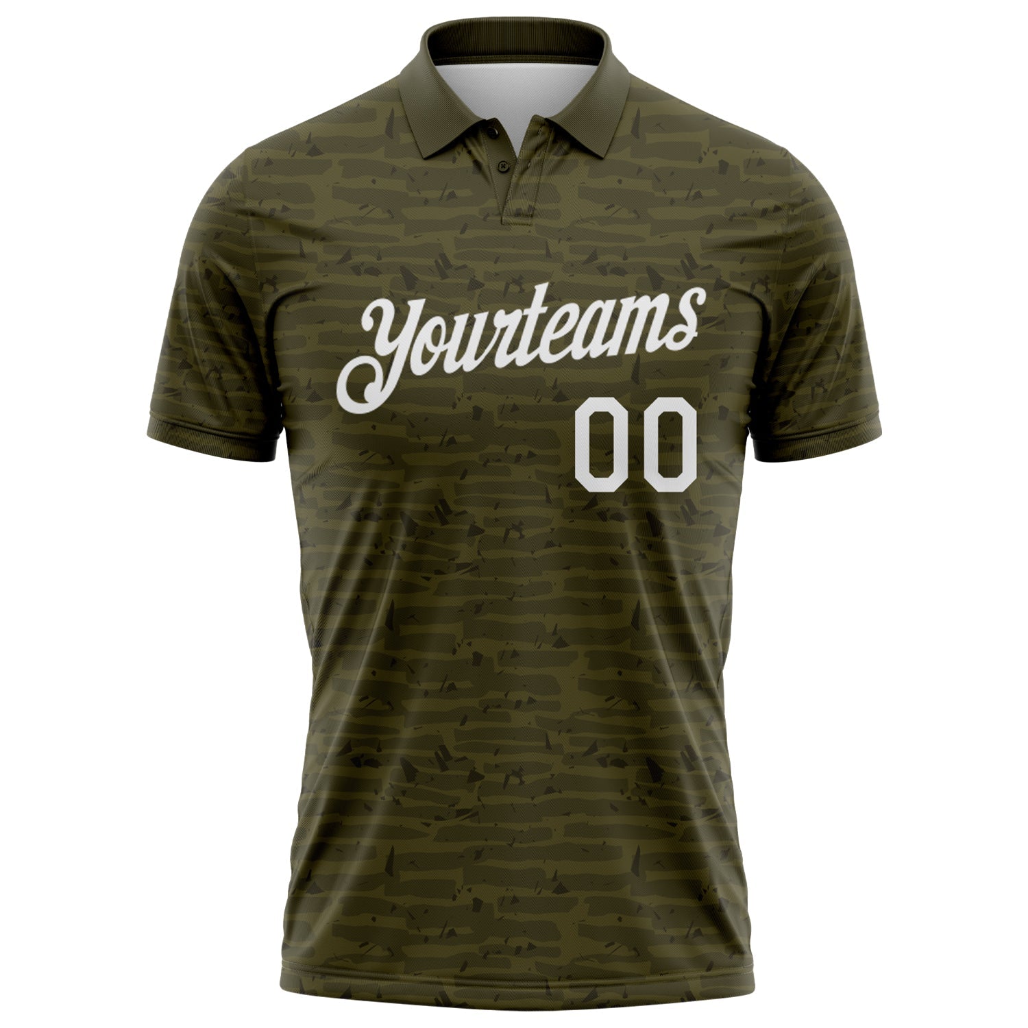 Custom Olive-White Distressed Fragment Brush Stroke Performance Polo Shirt view 2