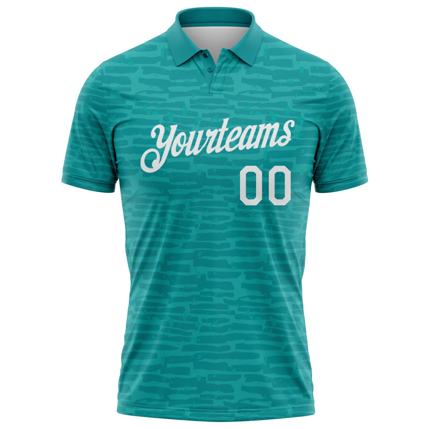 Custom Teal-White Distressed Fragment Brush Stroke Performance Polo Shirt view 2