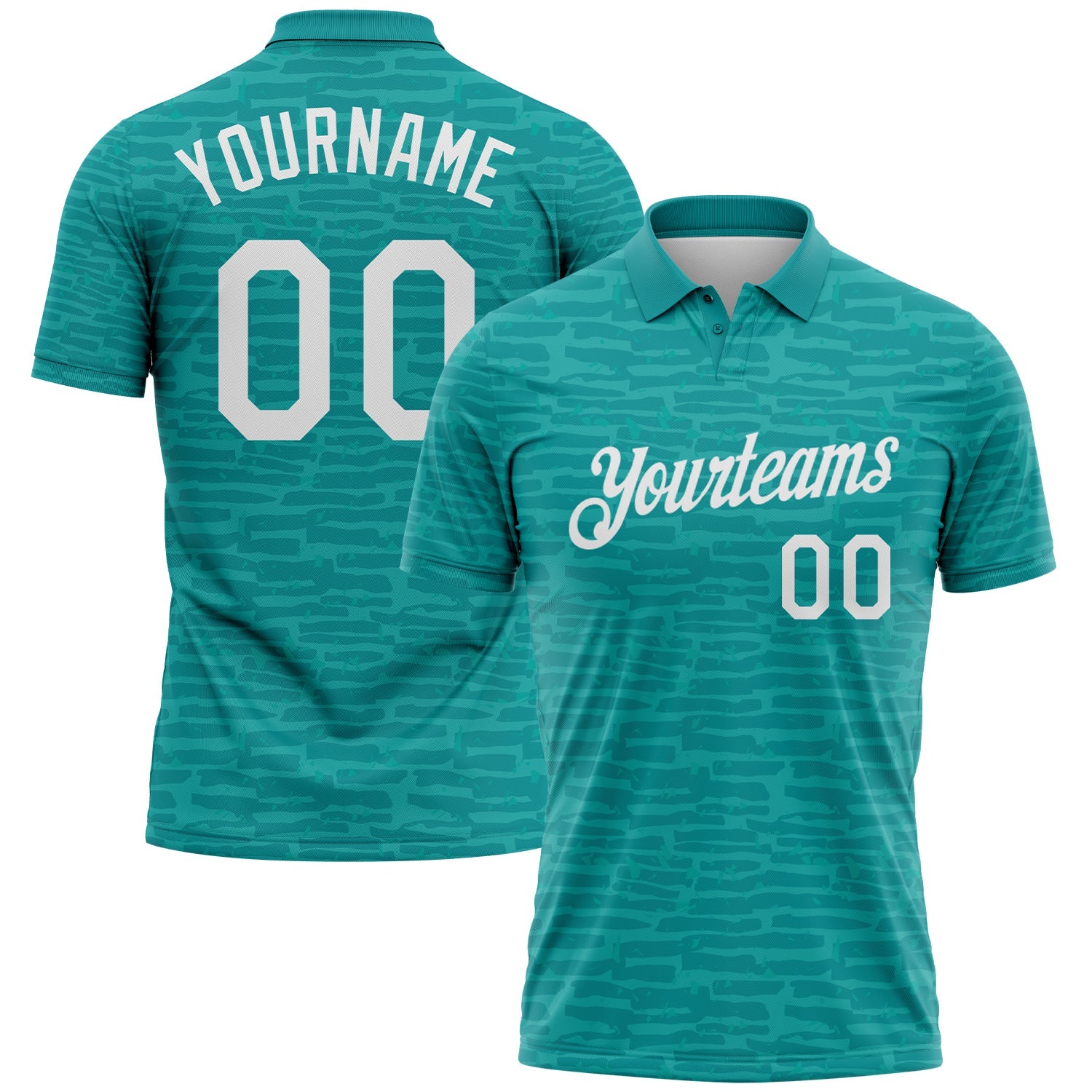 Custom Teal-White Distressed Fragment Brush Stroke Performance Polo Shirt - Main View