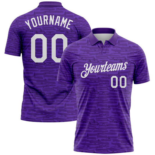Custom Purple-White Distressed Fragment Brush Stroke Performance Polo Shirt - Main View