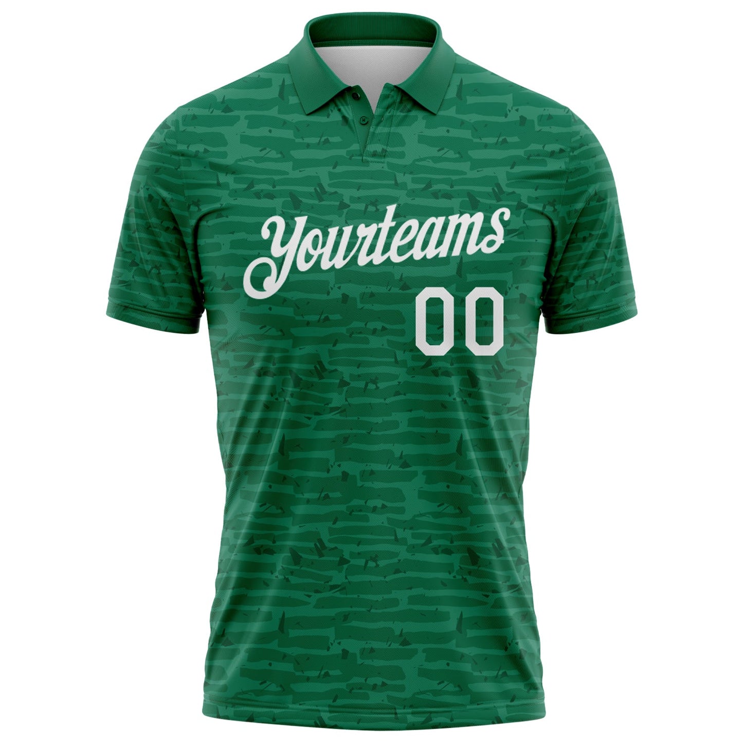 Custom Kelly Green-White Distressed Fragment Brush Stroke Performance Polo Shirt view 2