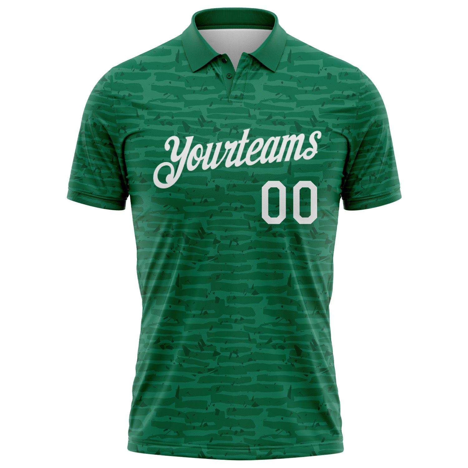 Custom Kelly Green-White Distressed Fragment Brush Stroke Performance Polo Shirt view 2