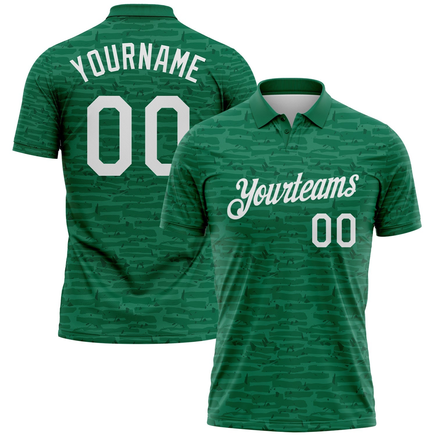 Custom Kelly Green-White Distressed Fragment Brush Stroke Performance Polo Shirt - Main View