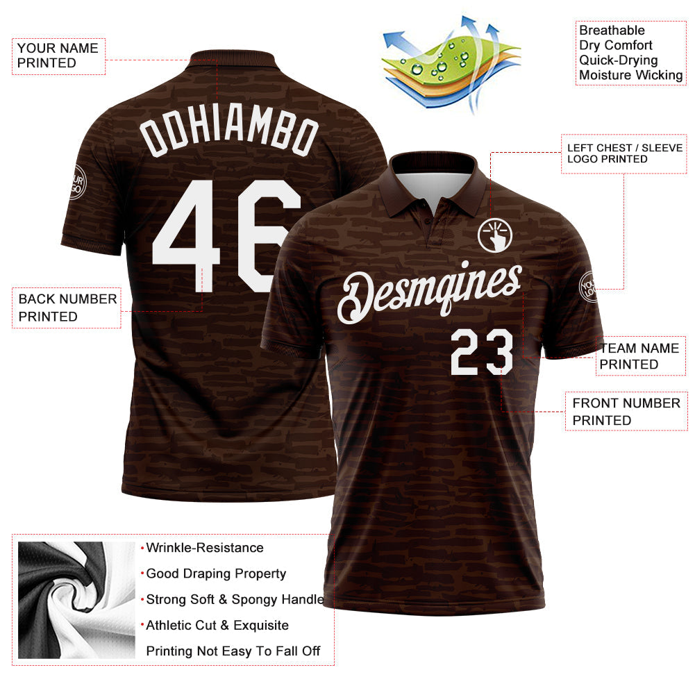 Custom Brown-White Distressed Fragment Brush Stroke Performance Polo Shirt view 3