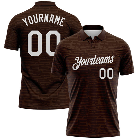 Custom Brown-White Distressed Fragment Brush Stroke Performance Polo Shirt - Main View