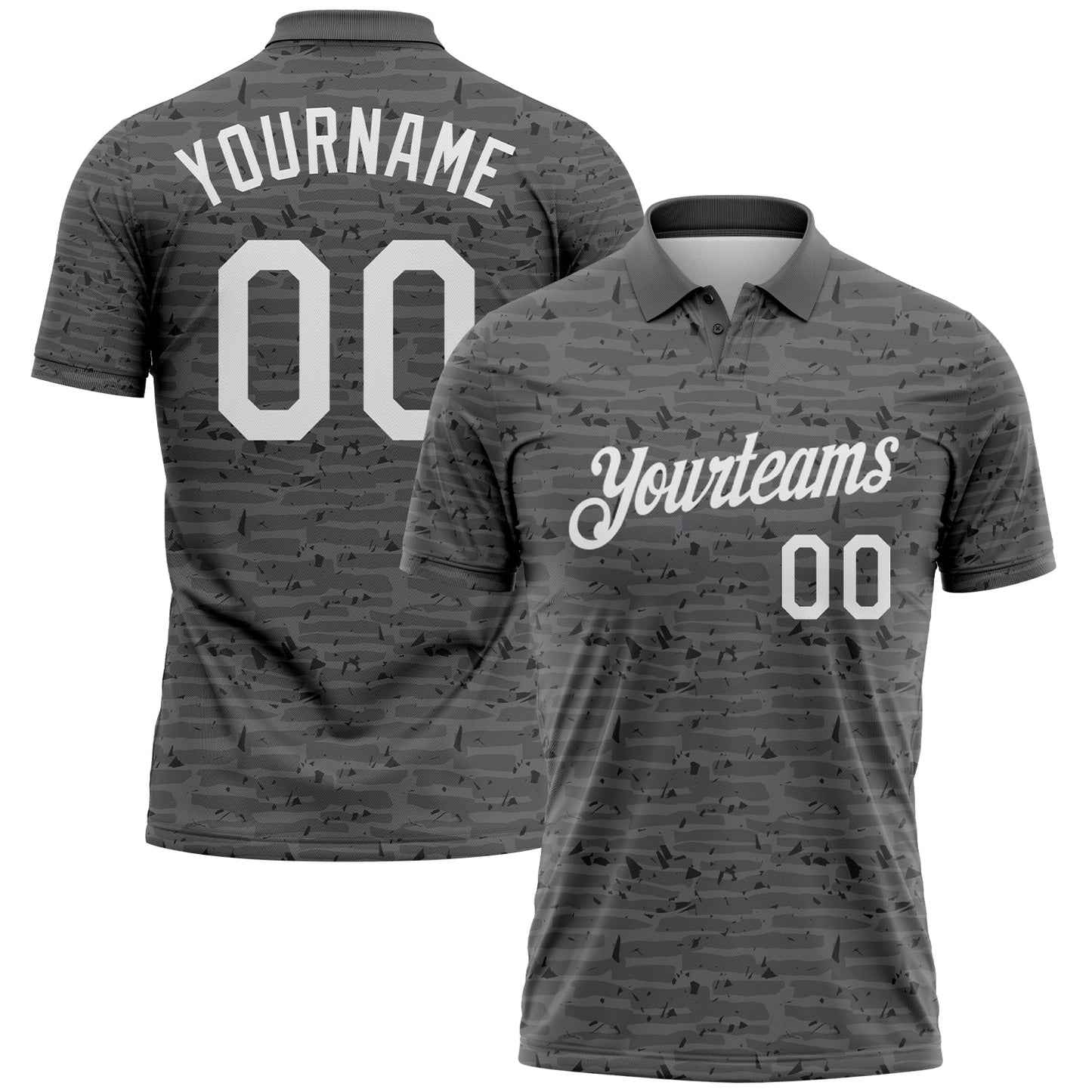 Custom Steel Gray-White Distressed Fragment Brush Stroke Performance Polo Shirt - Main View