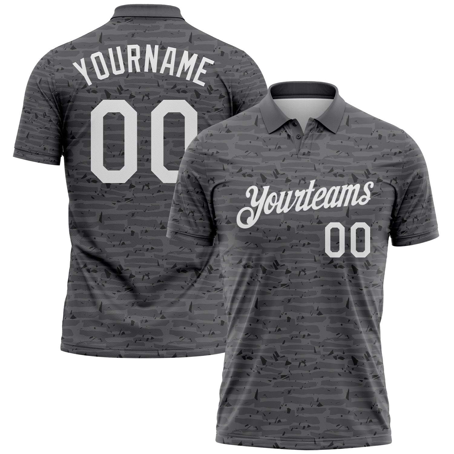 Custom Steel Gray-White Distressed Fragment Brush Stroke Performance Polo Shirt - Main View