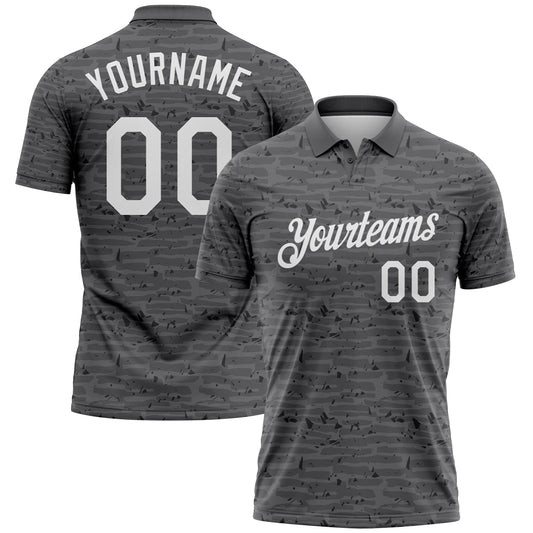 Custom Steel Gray-White Distressed Fragment Brush Stroke Performance Polo Shirt - Main View