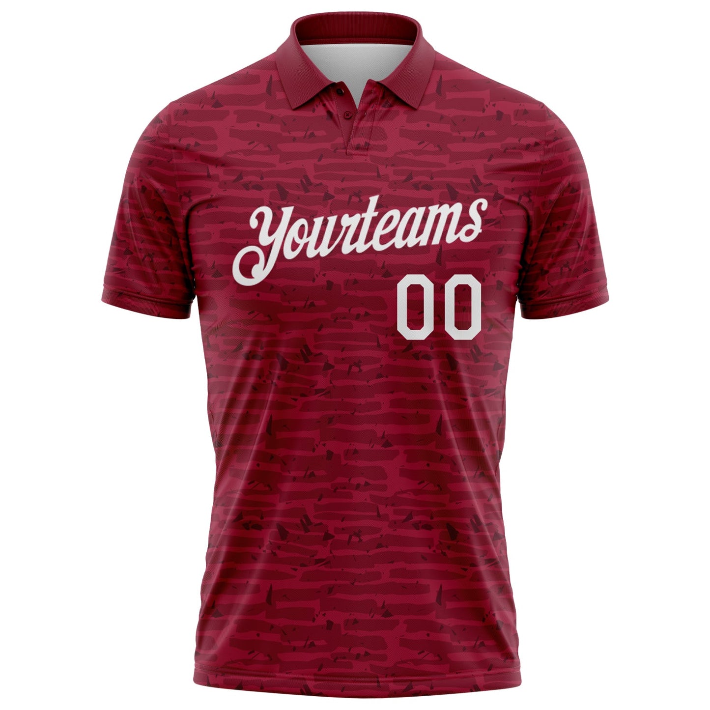 Custom Crimson-White Distressed Fragment Brush Stroke Performance Polo Shirt view 2