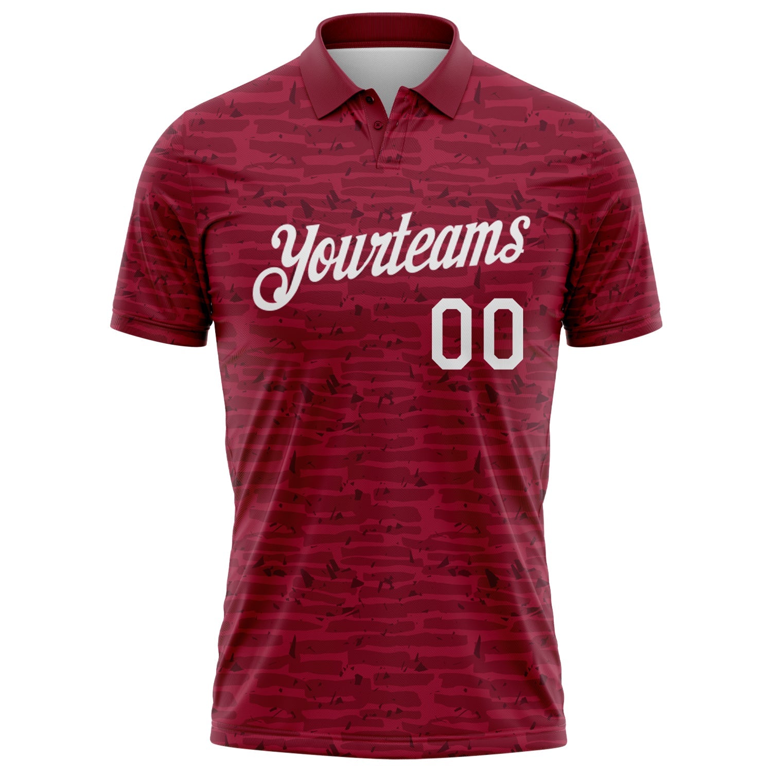 Custom Crimson-White Distressed Fragment Brush Stroke Performance Polo Shirt view 2