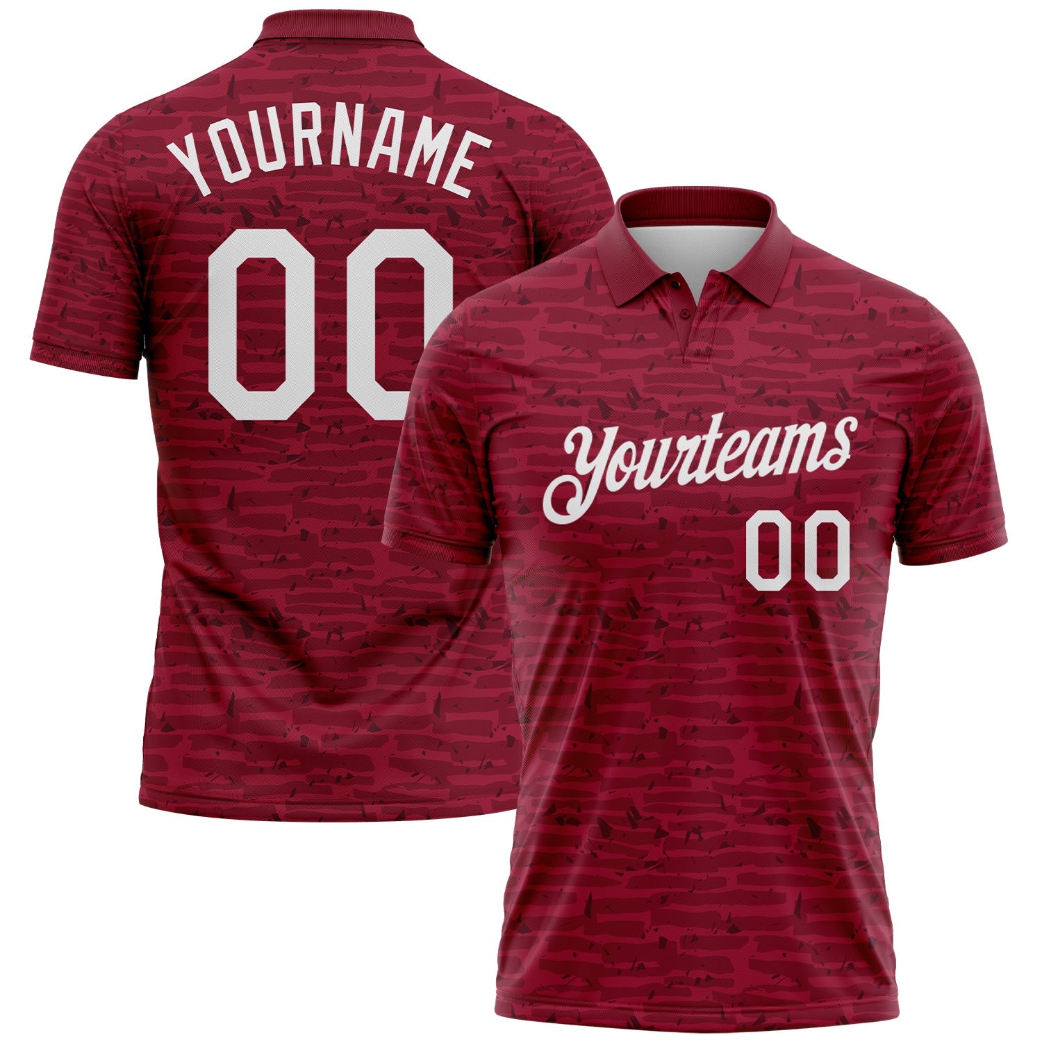 Custom Crimson-White Distressed Fragment Brush Stroke Performance Polo Shirt - Main View