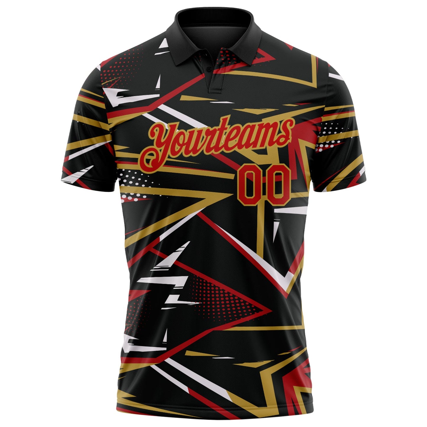 Custom Black Red-Old Gold Dynamic Geometric Shard Performance Polo Shirt view 2