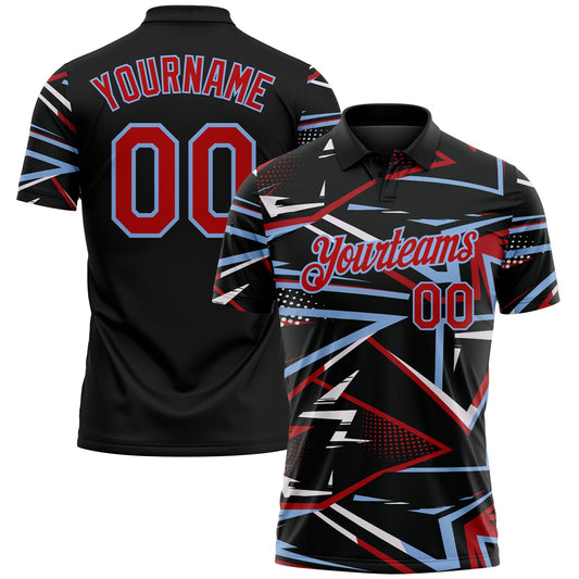 Custom Black Red-Light Blue Dynamic Geometric Shard Performance Polo Shirt - Main View