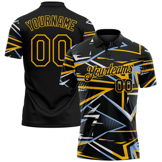 Custom Black Light Blue-Gold Dynamic Geometric Shard Performance Polo Shirt - Main View