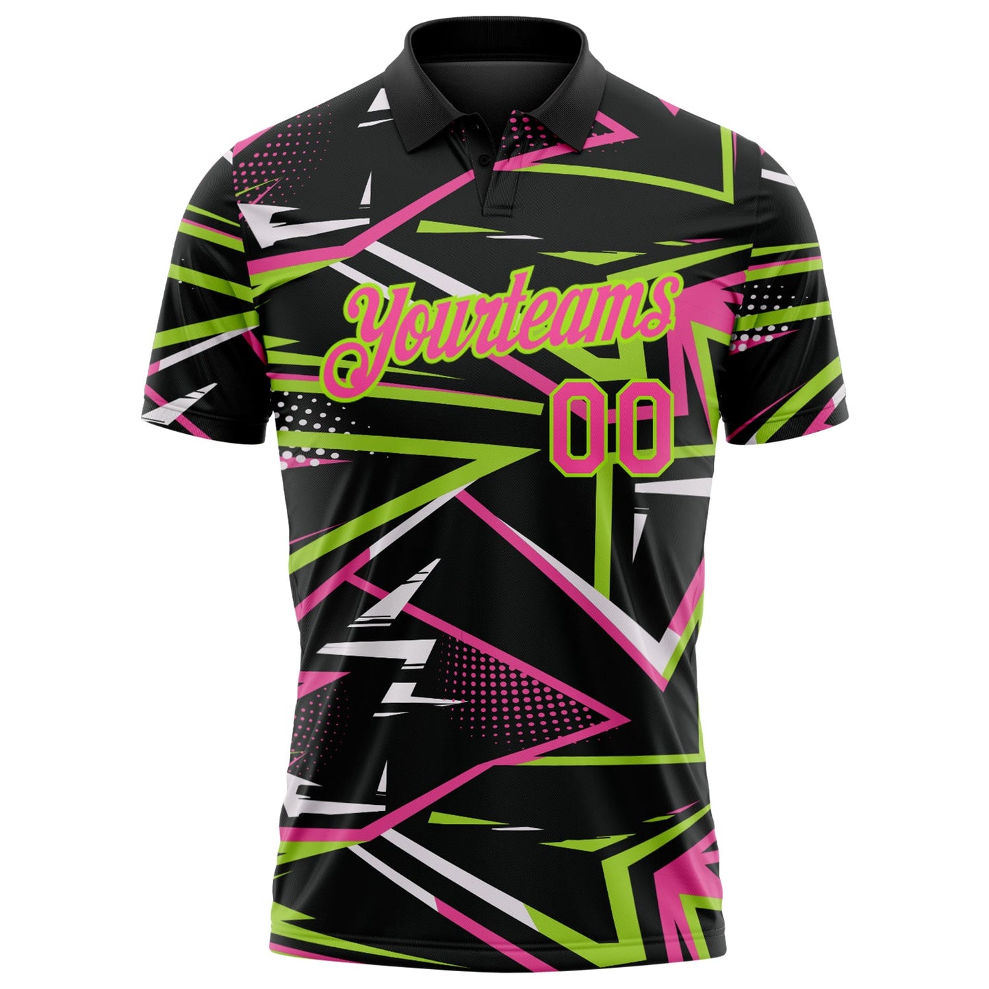 Custom Black Pink-Neon Green Dynamic Geometric Shard Performance Polo Shirt view 2