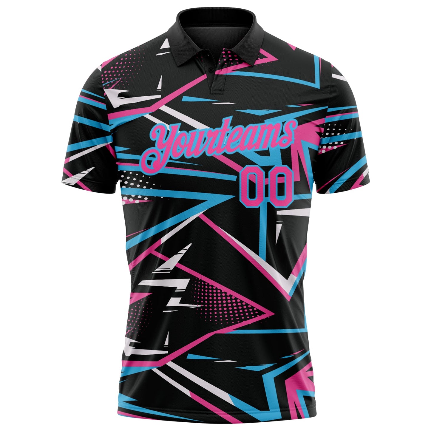 Custom Black Pink-Sky Blue Dynamic Geometric Shard Performance Polo Shirt view 2