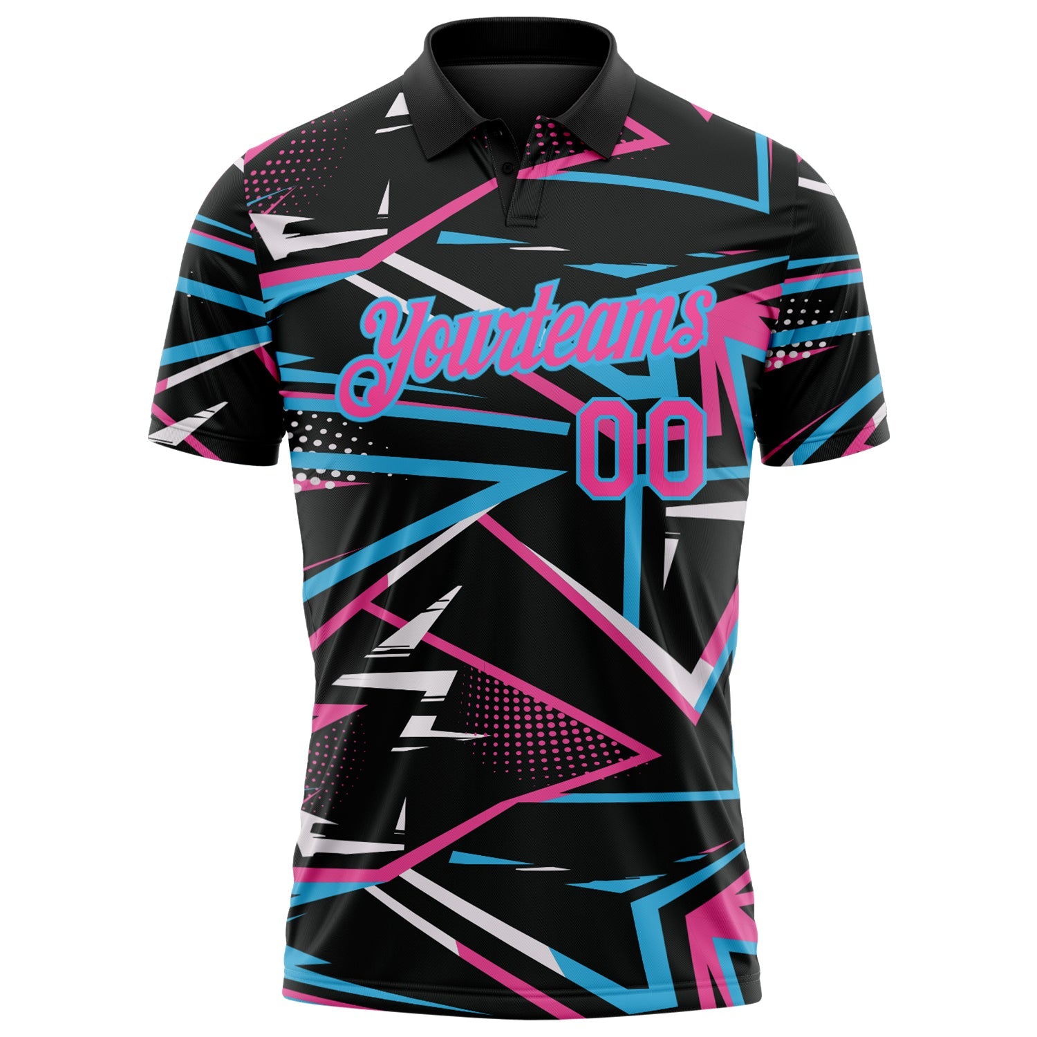 Custom Black Pink-Sky Blue Dynamic Geometric Shard Performance Polo Shirt view 2