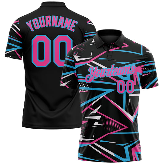 Custom Black Pink-Sky Blue Dynamic Geometric Shard Performance Polo Shirt - Main View