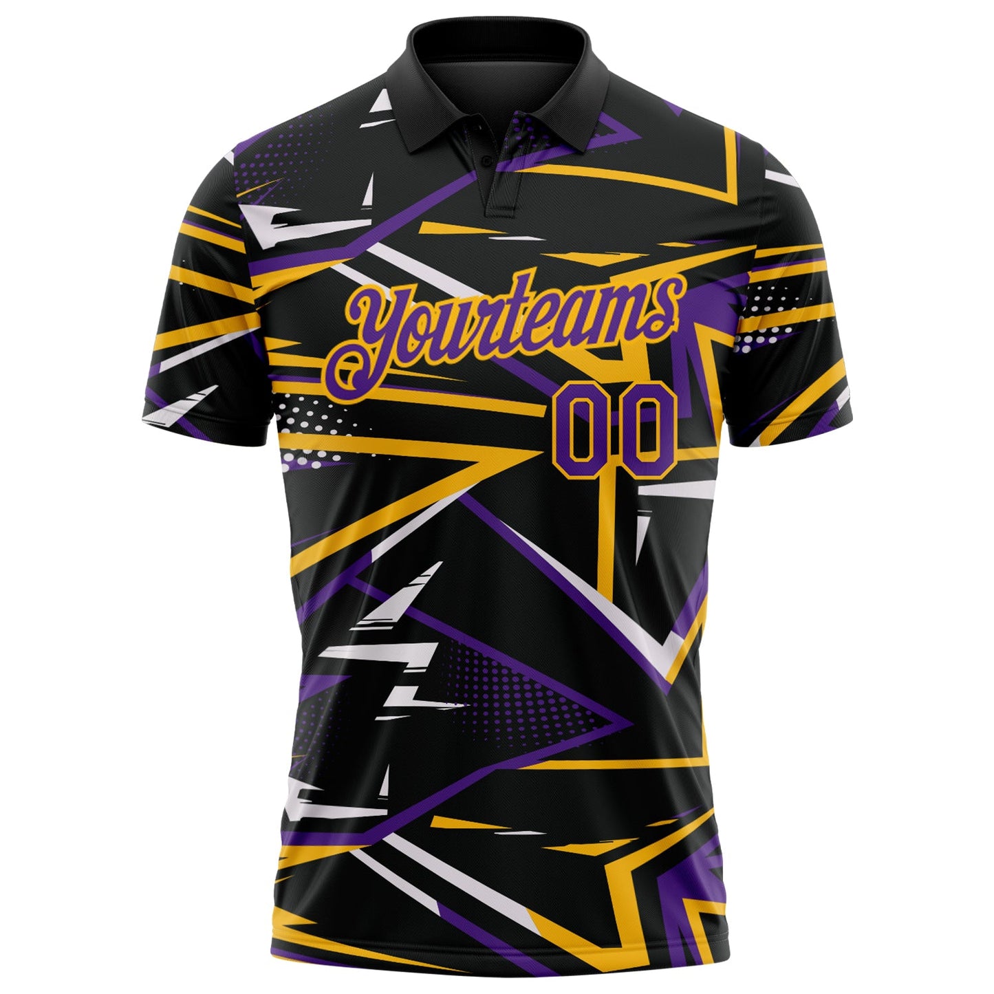 Custom Black Purple-Gold Dynamic Geometric Shard Performance Polo Shirt view 2