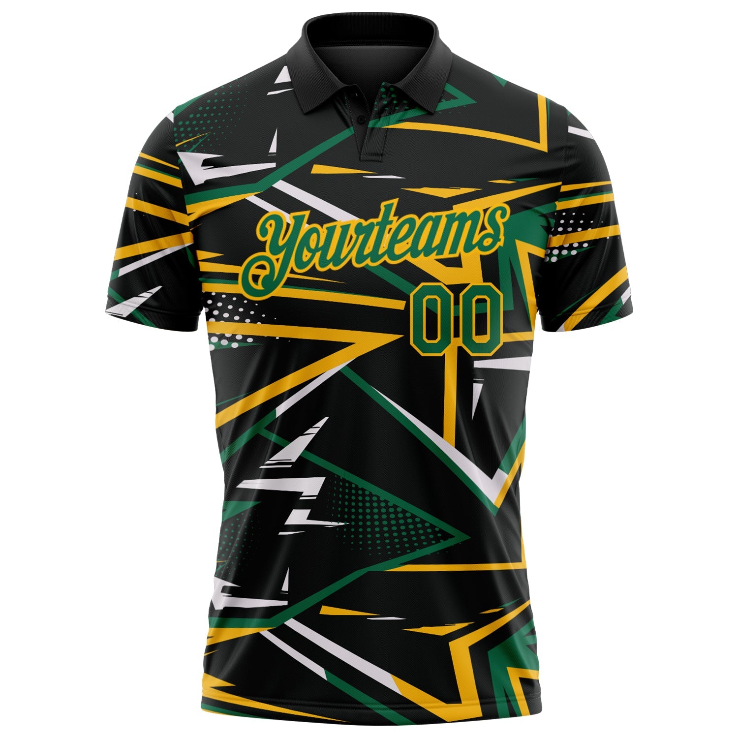 Custom Black Kelly Green-Gold Dynamic Geometric Shard Performance Polo Shirt view 2