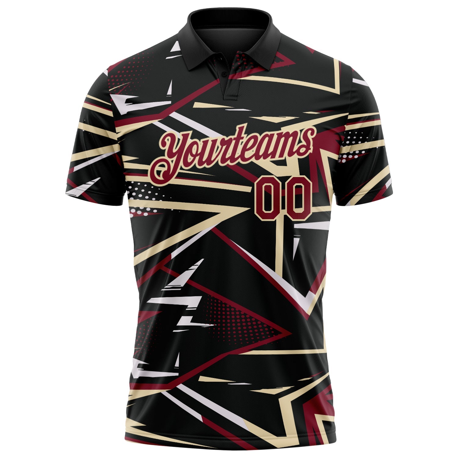 Custom Black Crimson-Cream Dynamic Geometric Shard Performance Polo Shirt view 2