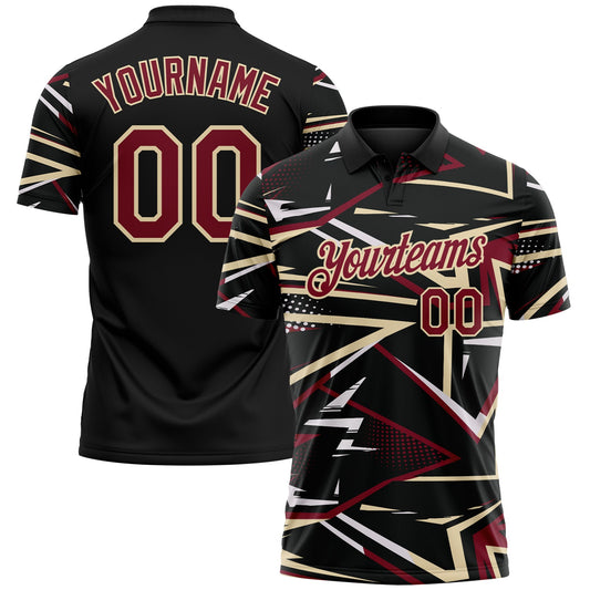 Custom Black Crimson-Cream Dynamic Geometric Shard Performance Polo Shirt - Main View