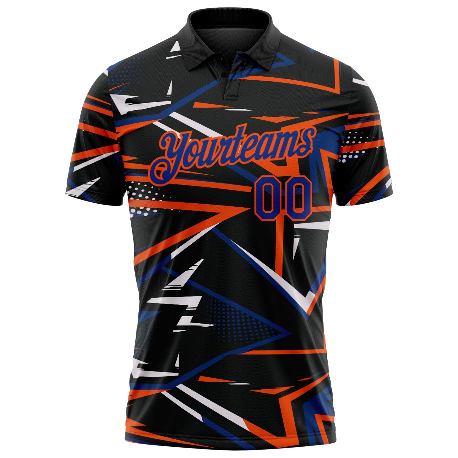 Custom Black Royal-Orange Dynamic Geometric Shard Performance Polo Shirt view 2