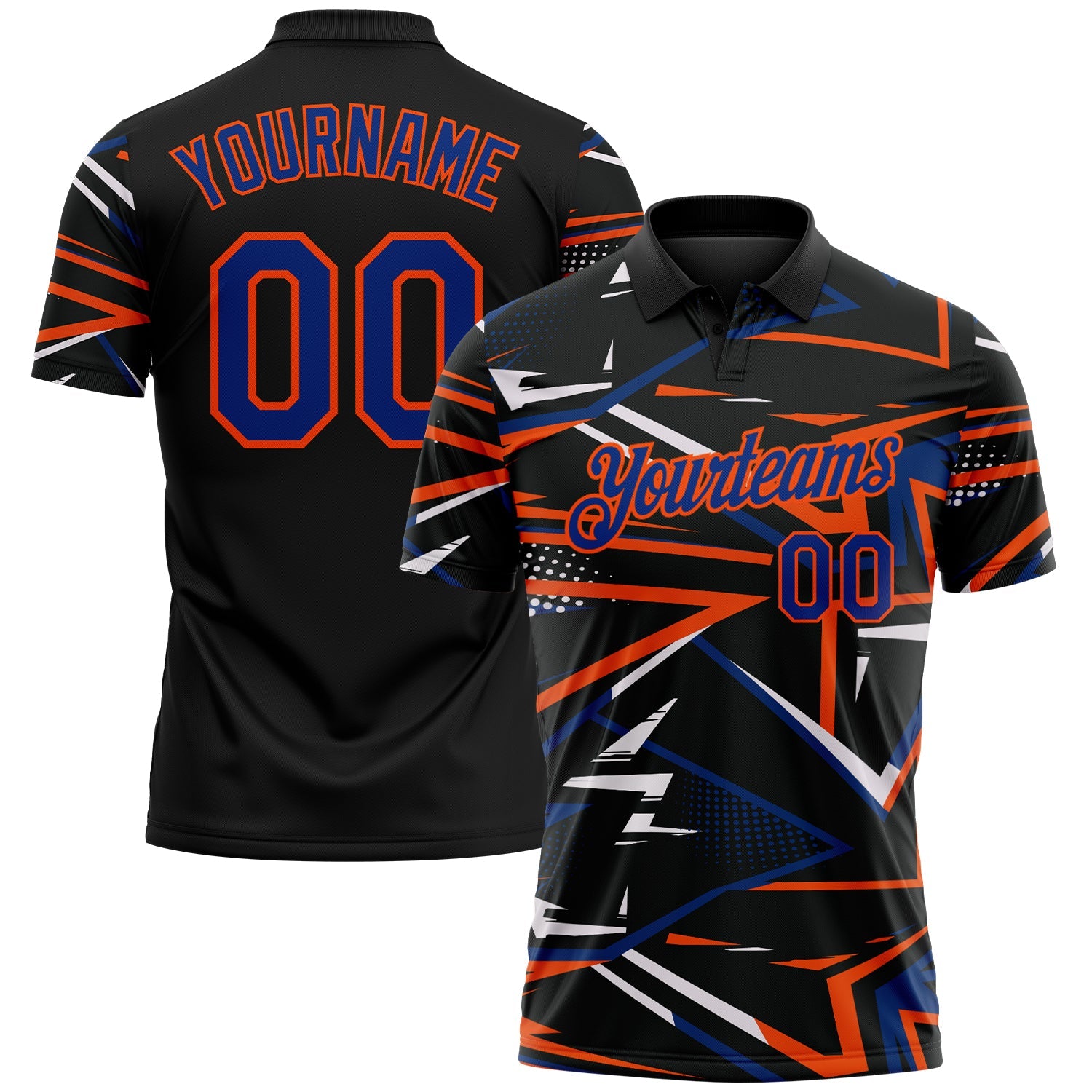 Custom Black Royal-Orange Dynamic Geometric Shard Performance Polo Shirt - Main View