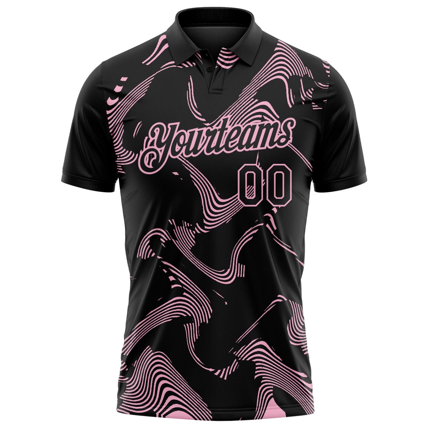 Custom Black-Light Pink 3D Pattern Abstract Fluid Swirl Line Performance Polo Shirt view 2
