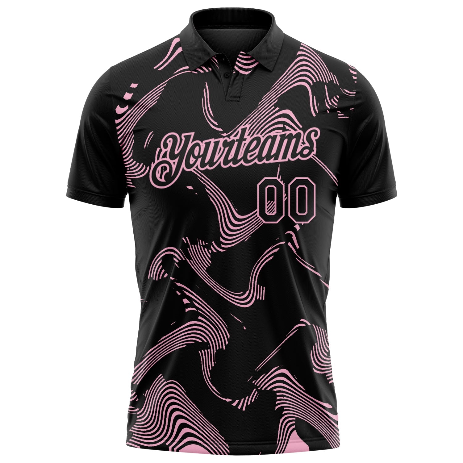 Custom Black-Light Pink 3D Pattern Abstract Fluid Swirl Line Performance Polo Shirt view 2