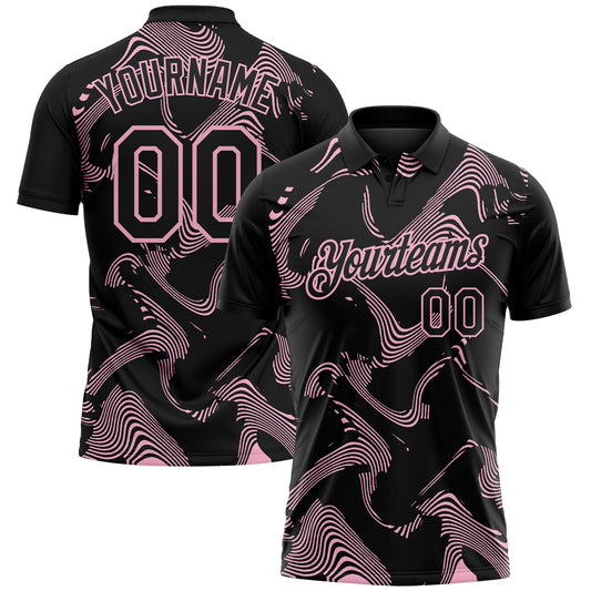 Custom Black-Light Pink 3D Pattern Abstract Fluid Swirl Line Performance Polo Shirt - Main View