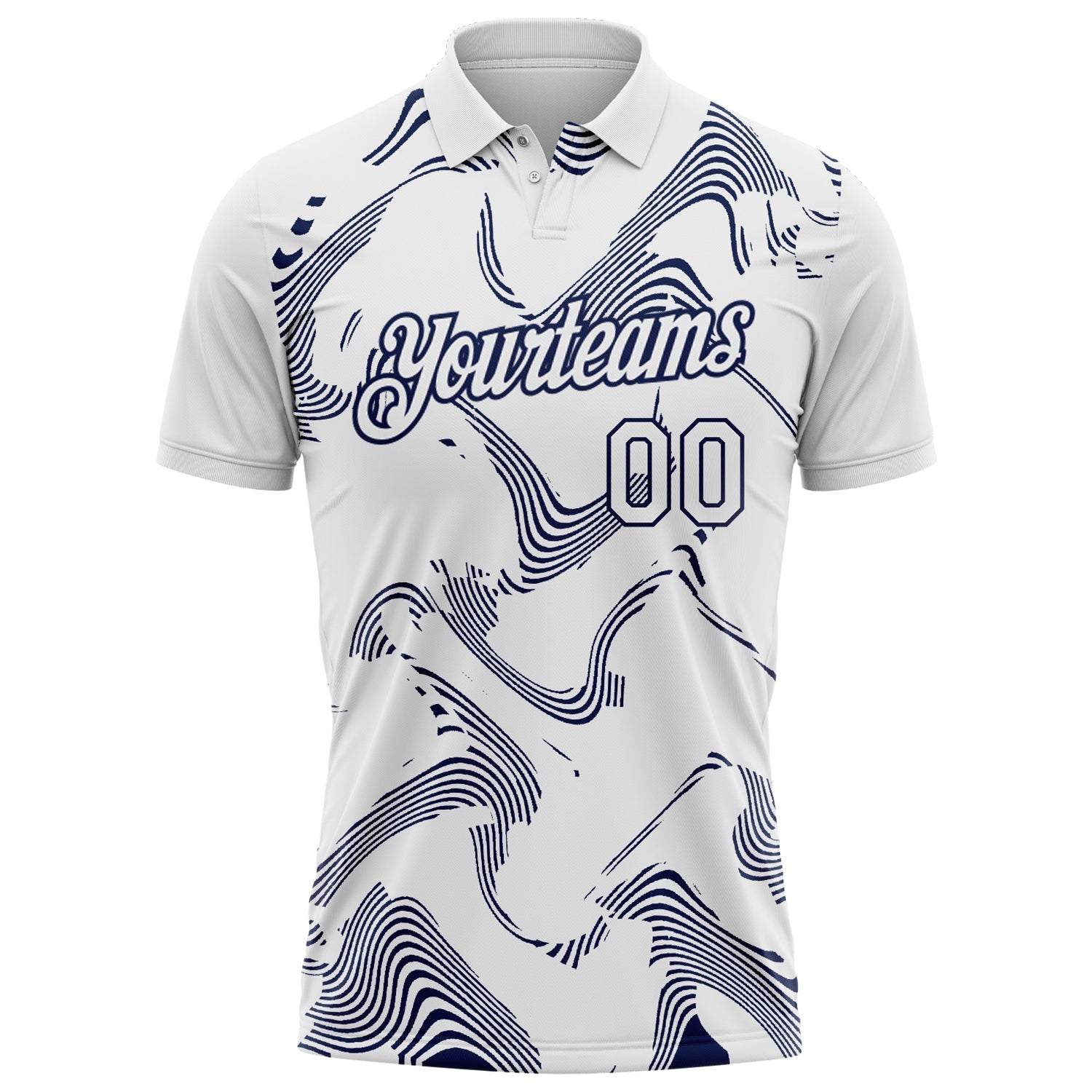 Custom White-Navy 3D Pattern Abstract Fluid Swirl Line Performance Polo Shirt view 2