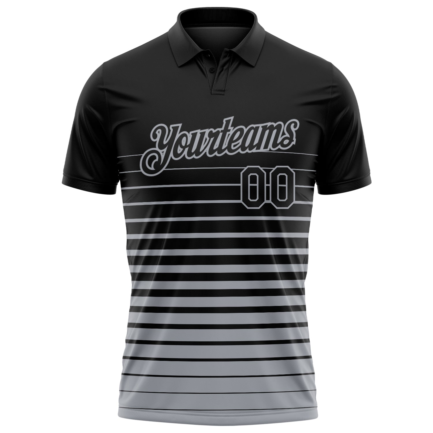 Custom Black-Gray Horizontal Gradient Stripe Performance Polo Shirt view 2