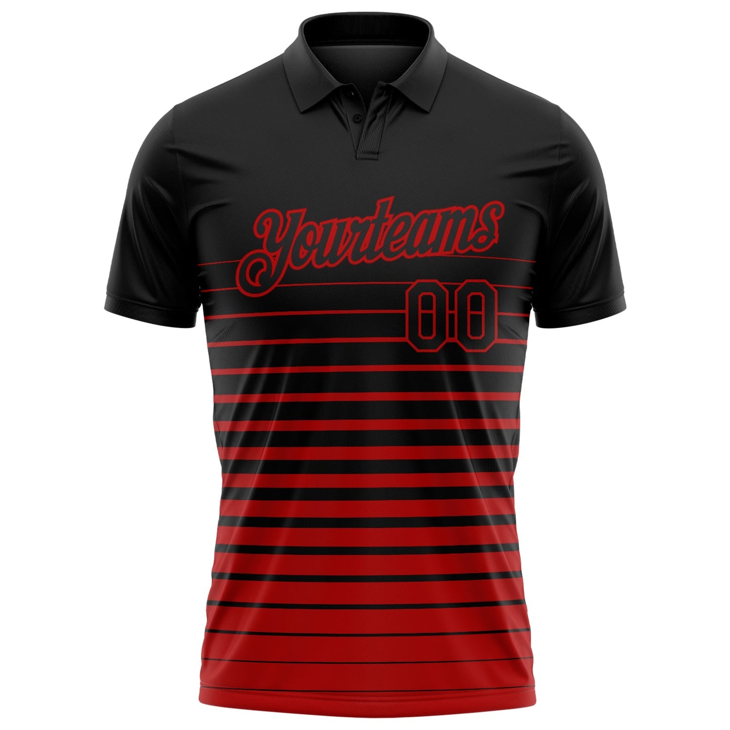 Custom Black-Red Horizontal Gradient Stripe Performance Polo Shirt view 2