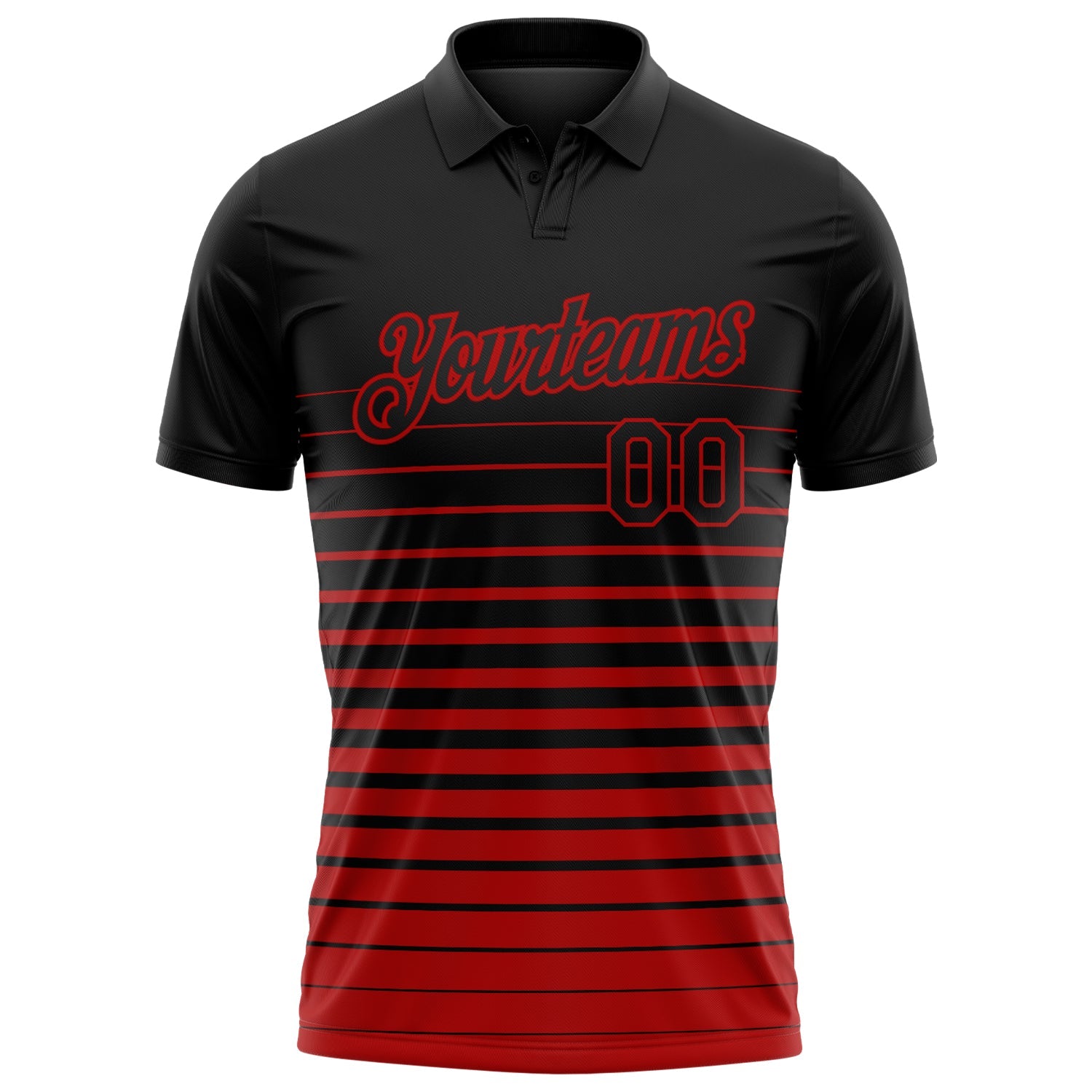 Custom Black-Red Horizontal Gradient Stripe Performance Polo Shirt view 2