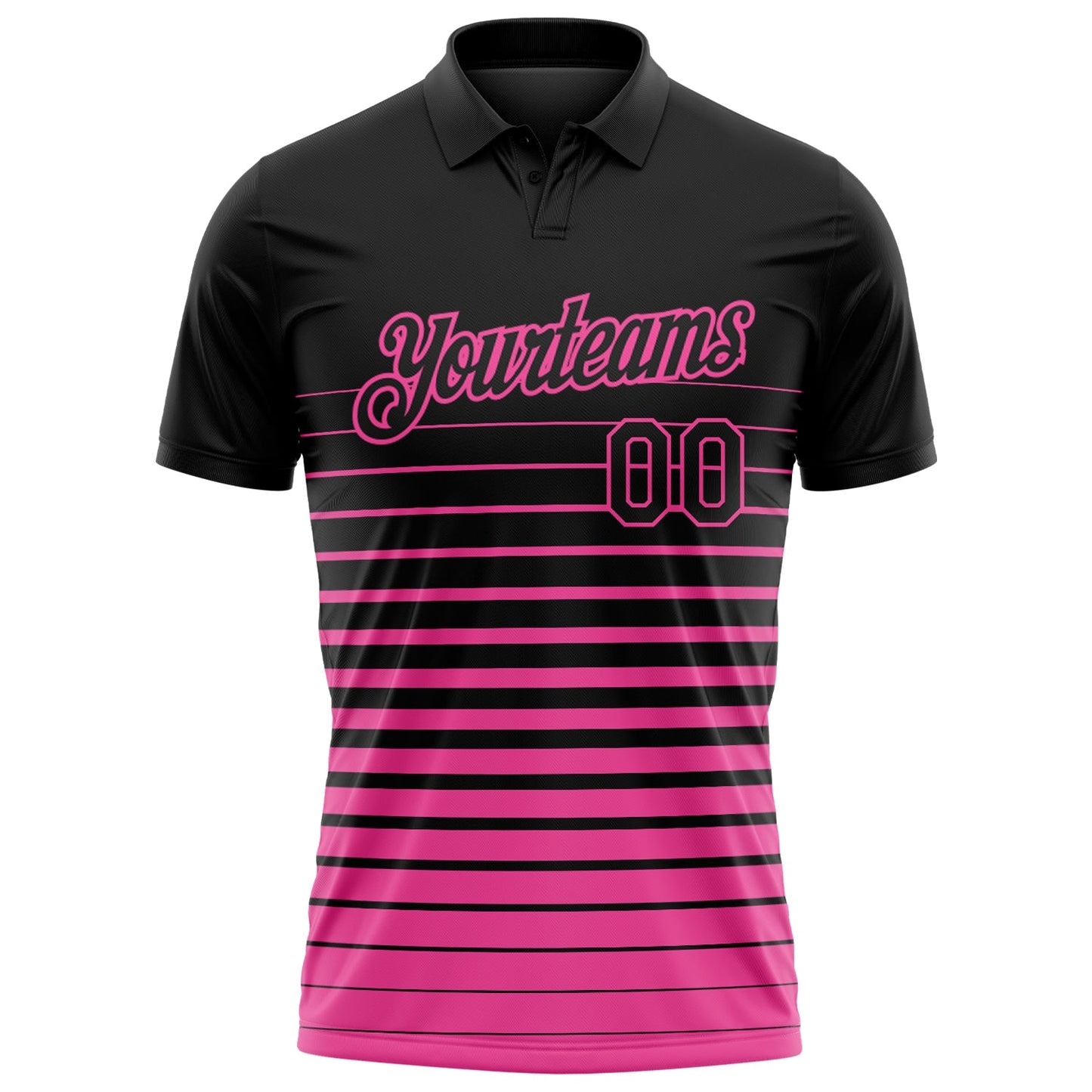 Custom Black-Pink Horizontal Gradient Stripe Performance Polo Shirt view 2